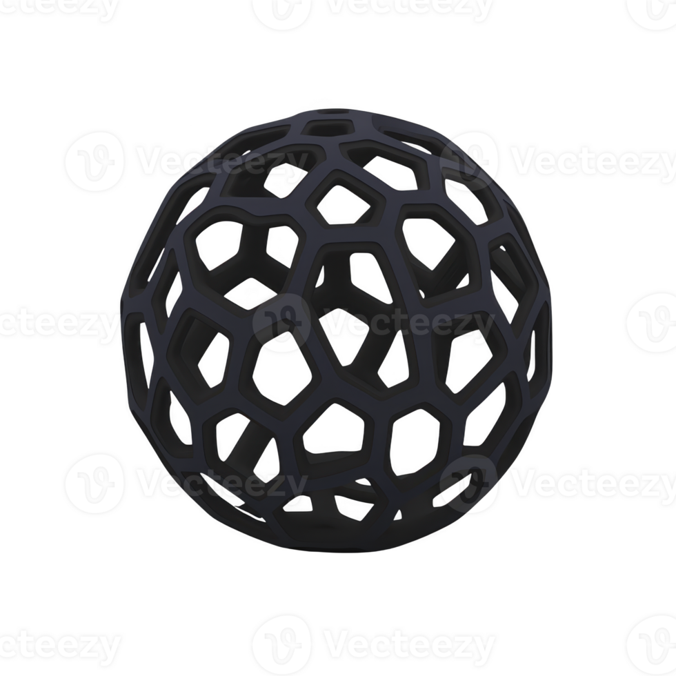 geometric black sphere with hexagonal pattern creates modern, abstract design. open structure allows light to pass through, casting intricate shadows png