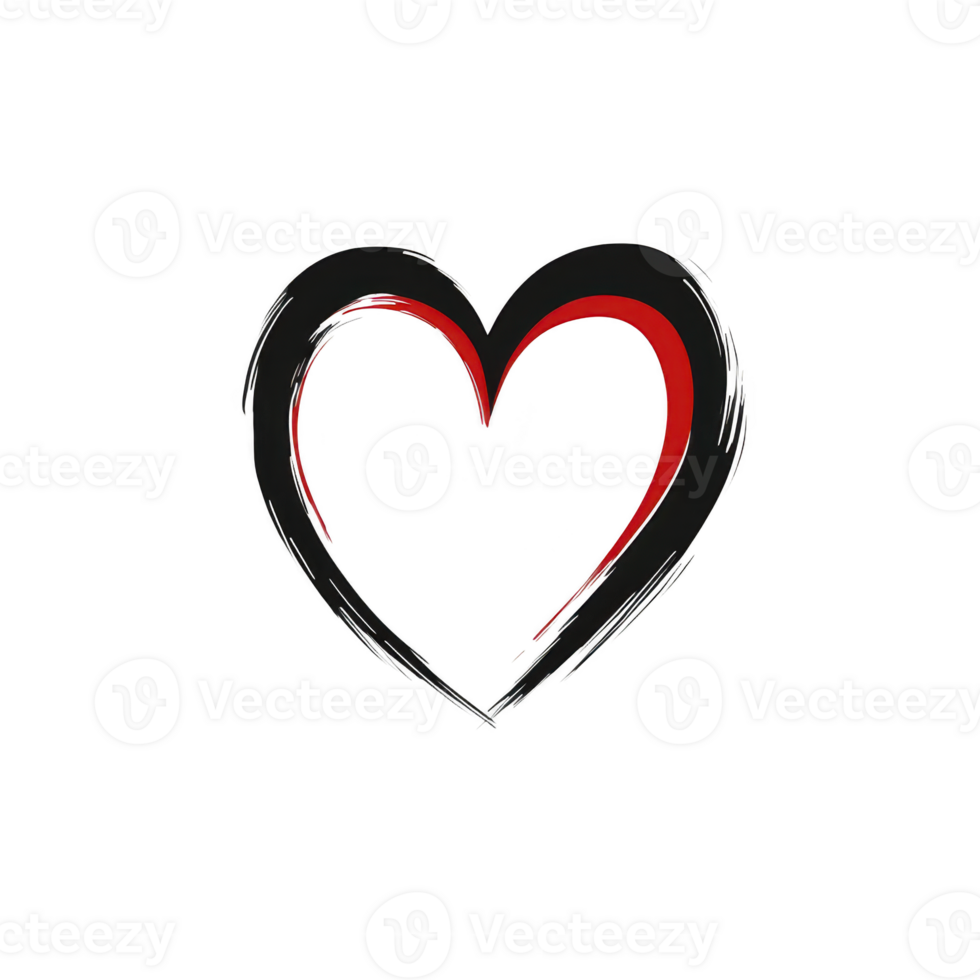 hand drawn heart illustration with black outline and red inner accent, symbolizing love and affection. simple design conveys warmth and emotion png