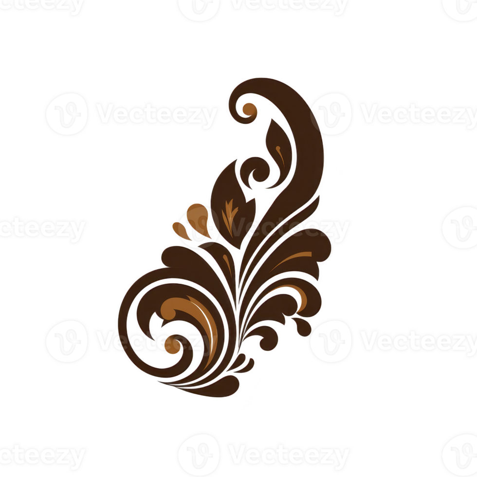 elegant brown floral swirl design with intricate curves and leaf motifs, perfect for decorative purposes. design exudes classic and artistic feel, ideal for embellishments png
