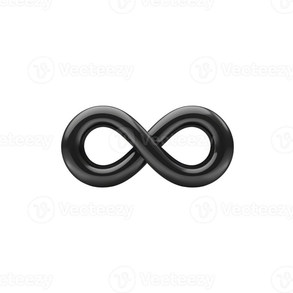 sleek black infinity symbol on transparency background, representing endless possibilities and timelessness. smooth, glossy finish adds modern touch to this classic icon png