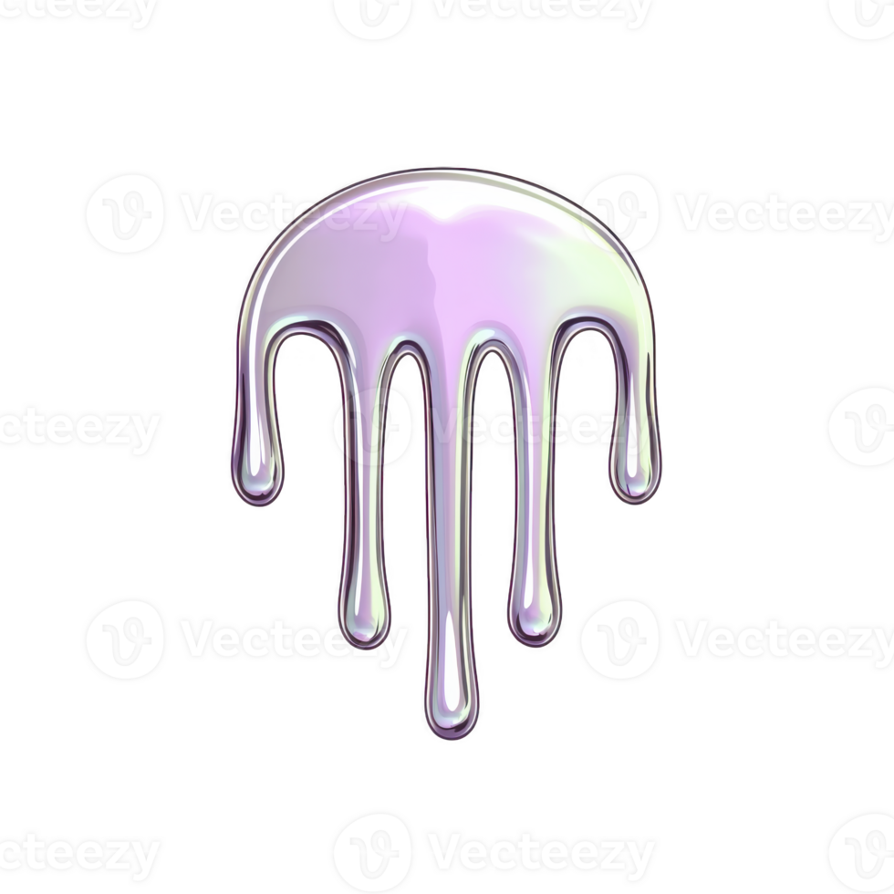 shiny, iridescent liquid droplet with glossy surface and smooth, flowing drips creates mesmerizing effect. colors shift between purple and green, adding futuristic touch png