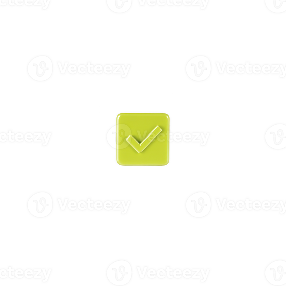 green checkmark icon on transparent background symbolizes approval or completion. glossy design adds modern touch, making it suitable for digital interfaces or presentations png