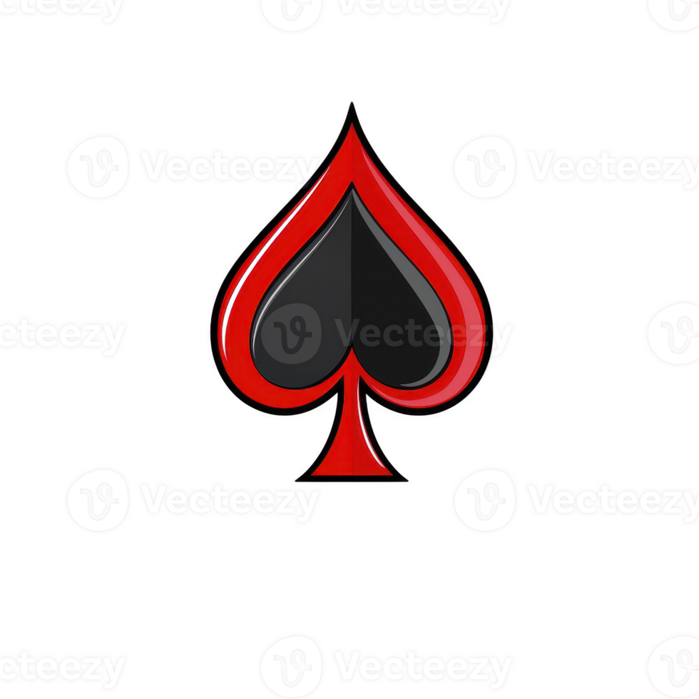 shiny black spade symbol with red outline stands out against transparency background, representing classic card suit. glossy finish adds modern touch to this traditional design png