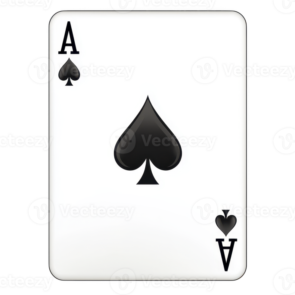 image shows Ace of Spades playing card with classic design, featuring large black spade symbol in center and smaller spade symbols in corners png
