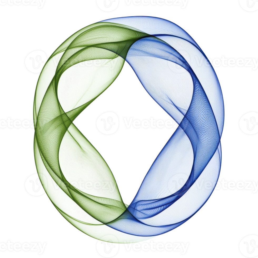 mesmerizing abstract design featuring intertwined green and blue swirling lines forming elegant loop against transparency background, creating sense of fluidity and motion png