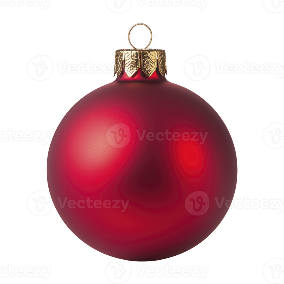 Shiny red Christmas ornament with gold cap, perfect for holiday decorations, reflecting light beautifully. This festive bauble adds classic touch to any Christmas tree png