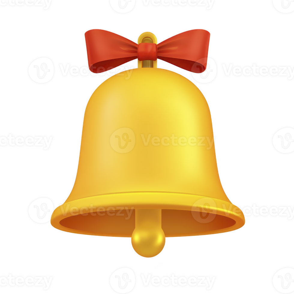 Shiny yellow bell with red bow on top, symbolizing celebration and festivity. bell smooth surface and vibrant colors convey cheerful and joyful mood png