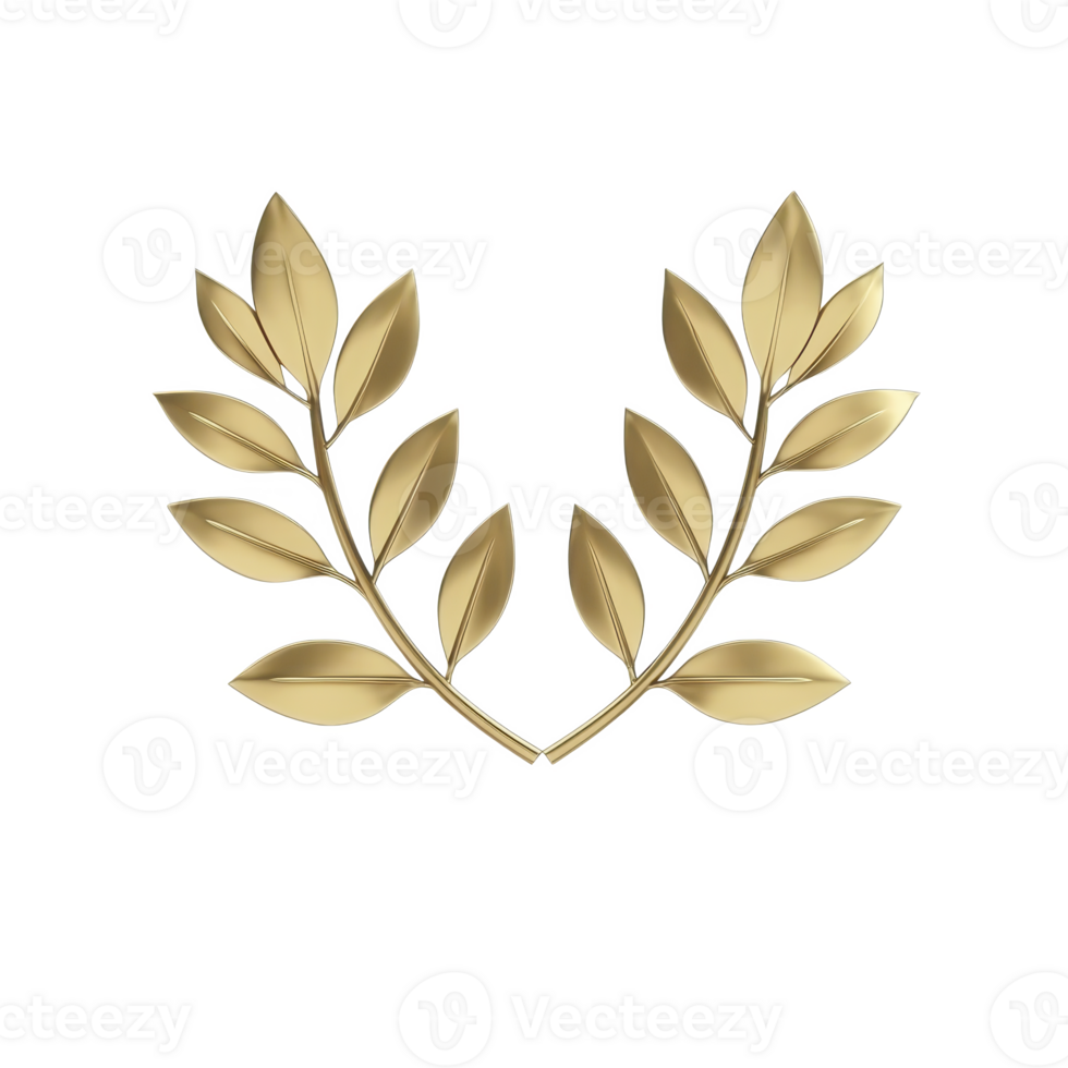 Golden laurel wreath with detailed leaves symbolizes victory and achievement. elegant design is often associated with honor and excellence, making it popular decorative element png