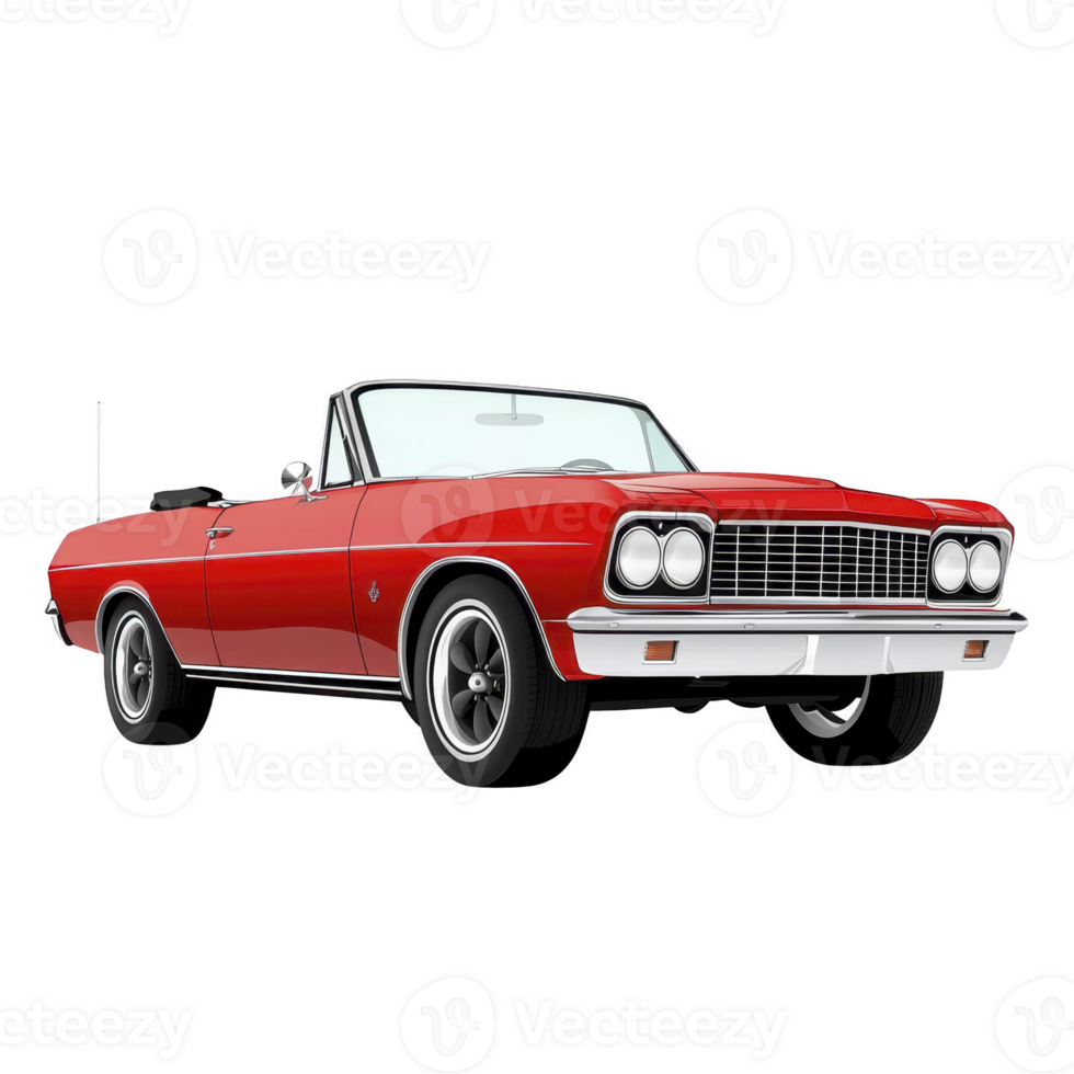 Classic red convertible car with sleek design and vintage appeal, featuring chrome accents and soft top, evokes sense of nostalgia and freedom png