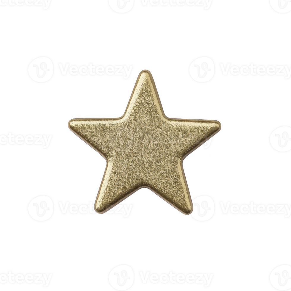 Shiny gold star with textured surface on transparency background, symbolizing achievement or excellence. star metallic finish adds touch of elegance and sophistication png