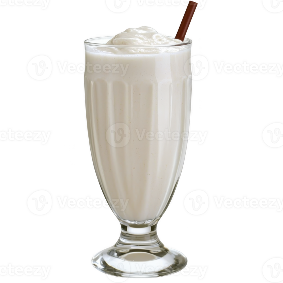 Creamy vanilla milkshake in tall glass with straw, topped with whipped cream, evokes sense of indulgence and nostalgia png
