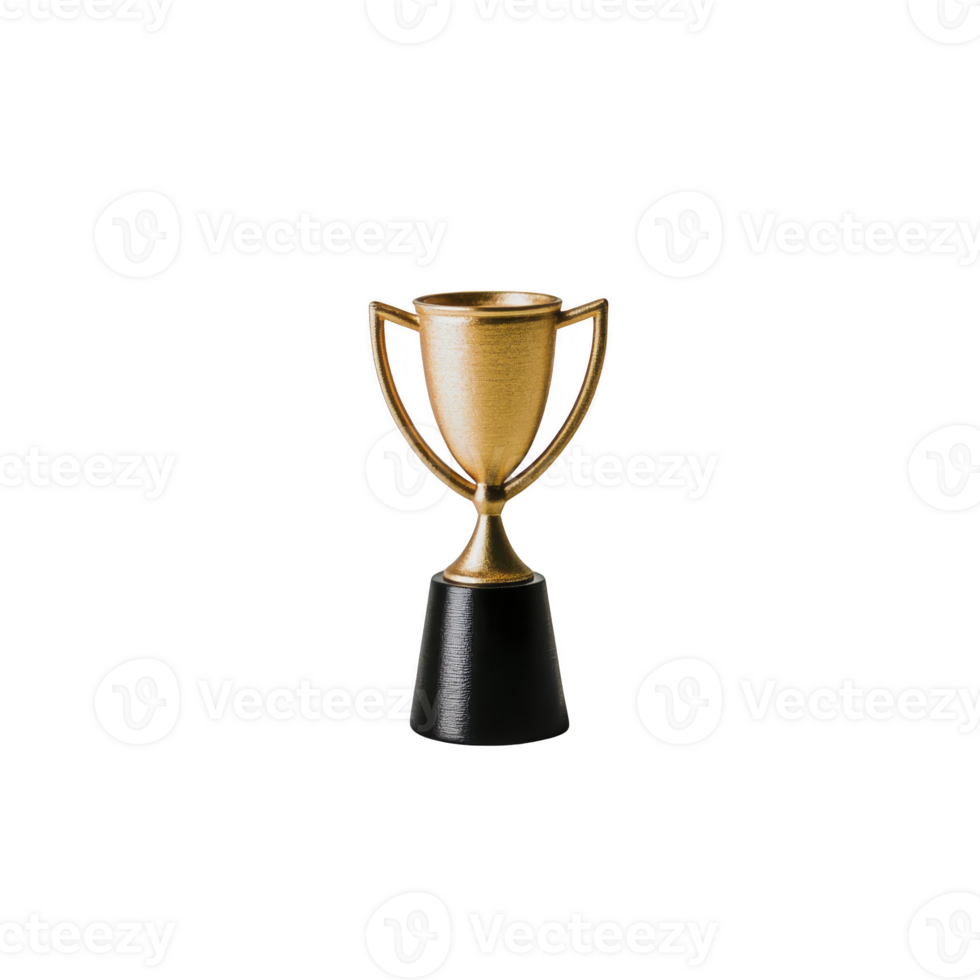 Golden trophy with black base stands proudly, symbolizing achievement and success. shiny surface reflects light, highlighting its elegant design and sense of accomplishment it represents png