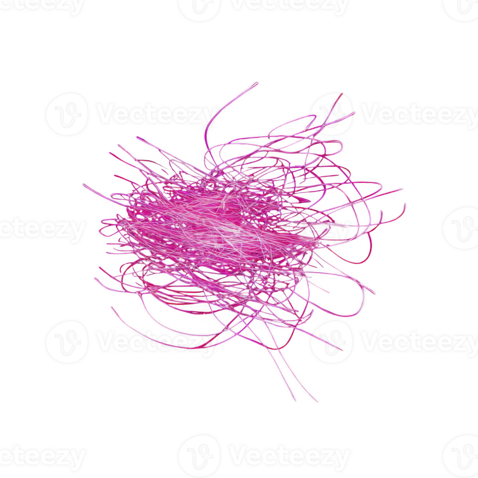 Tangled cluster of vibrant pink threads is set against transparency background, creating striking contrast. chaotic arrangement of threads forms abstract pattern, evoking sense of energy png