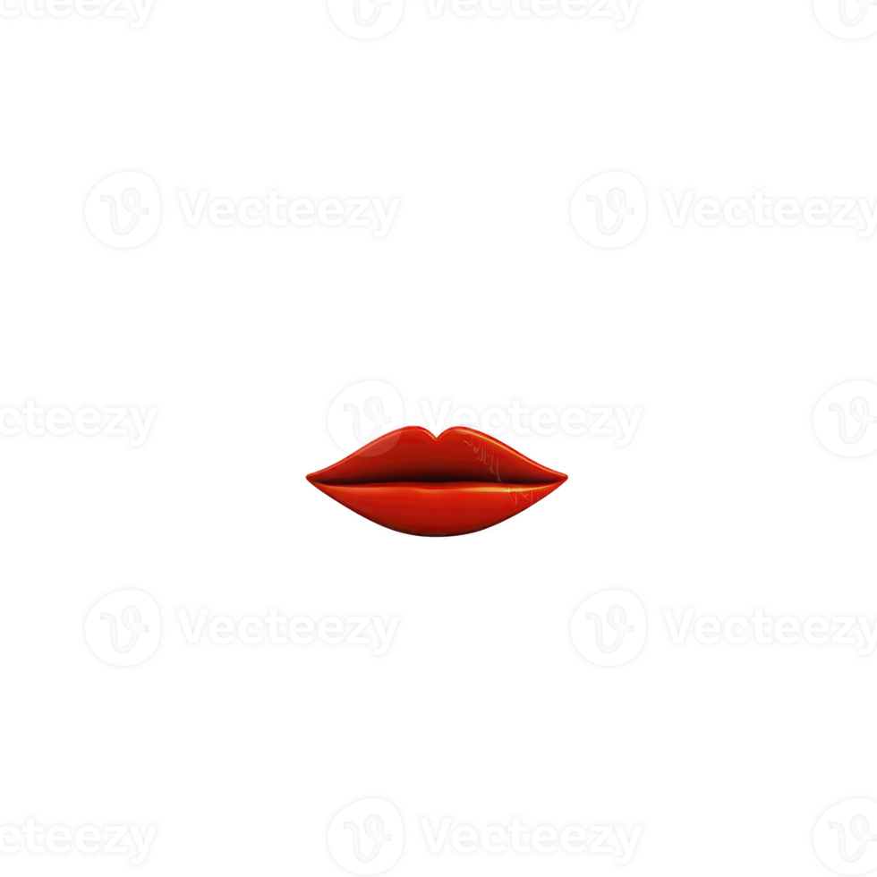 Pair of glossy red lips is centered on plain background, showcasing bold and striking appearance. lips are slightly parted, adding touch of allure and sophistication png