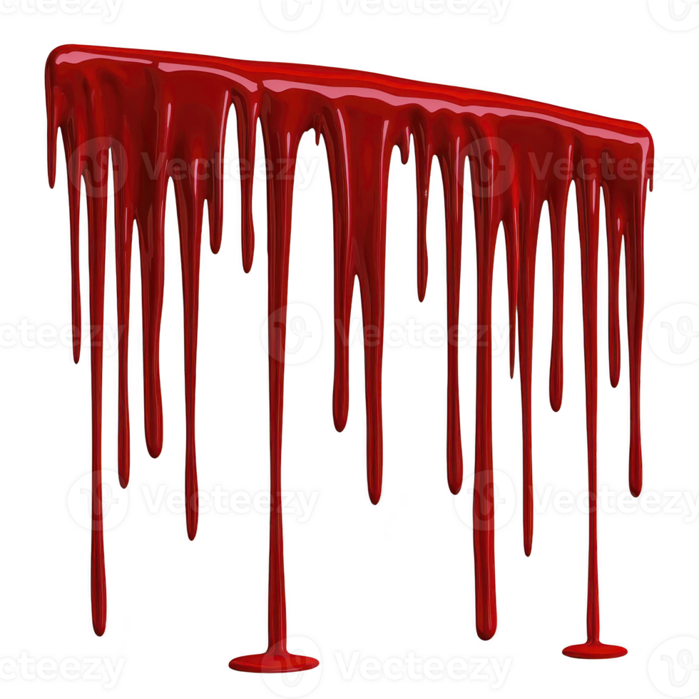 Stream of red liquid drips down in dramatic, artistic fashion, resembling paint or blood. vivid color and fluid motion create striking visual effect png