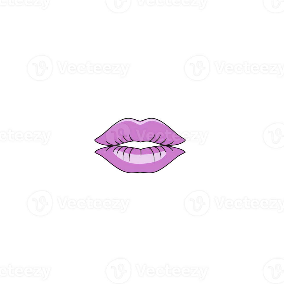 Purple cartoon lips with playful expression on transparency background. lips are stylized with glossy finish, creating bold and vibrant look png