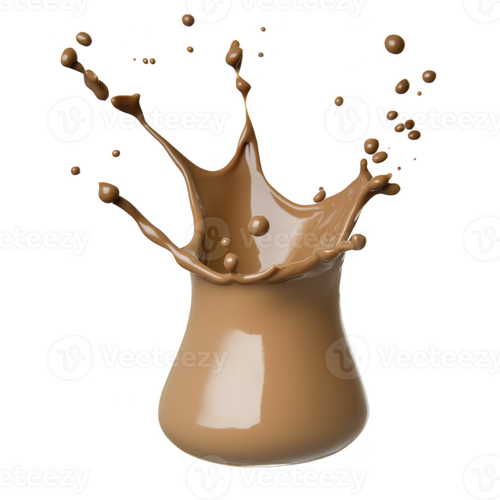 Splash of chocolate milk creates artistic and dynamic shape against transparency background, capturing fluid motion and rich color of liquid png
