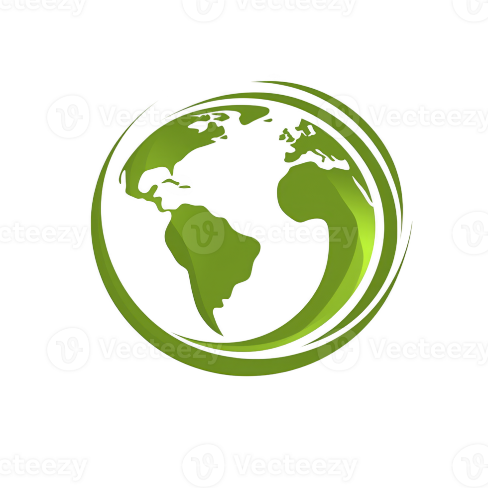 Green globe illustration with swirling lines represents environmental awareness and sustainability. design emphasizes eco friendly themes and global unity png