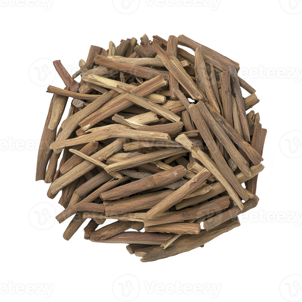 Pile of dried, brown wooden sticks arranged in circular shape, isolated on transparency background. sticks vary in size and texture, creating natural and rustic appearance png
