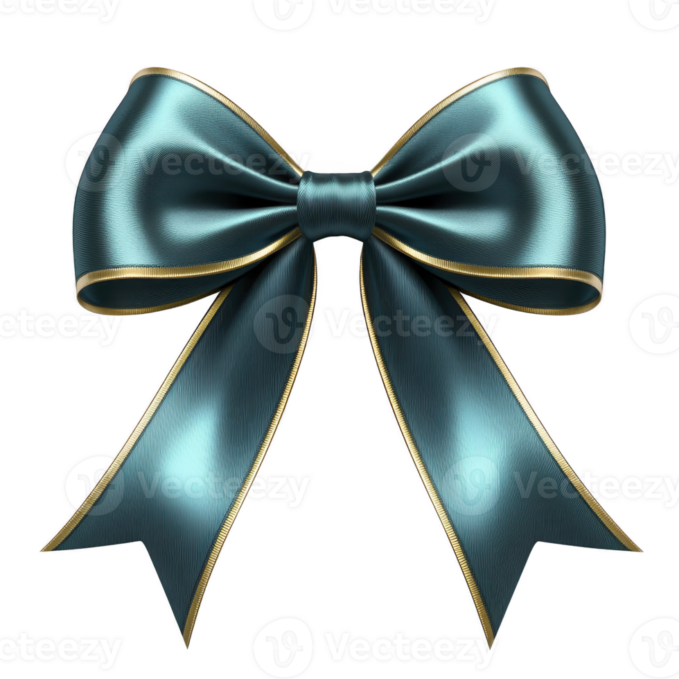 Shiny blue ribbon bow with gold trim, perfect for gift wrapping or decoration, adds elegance and charm to any present or festive occasion png