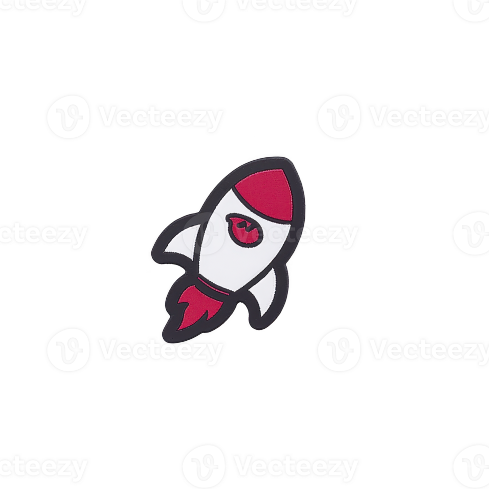A simple illustration of red and white rocket ship with black outline, symbolizing exploration and innovation. design is minimalistic and playful, set against plain background png
