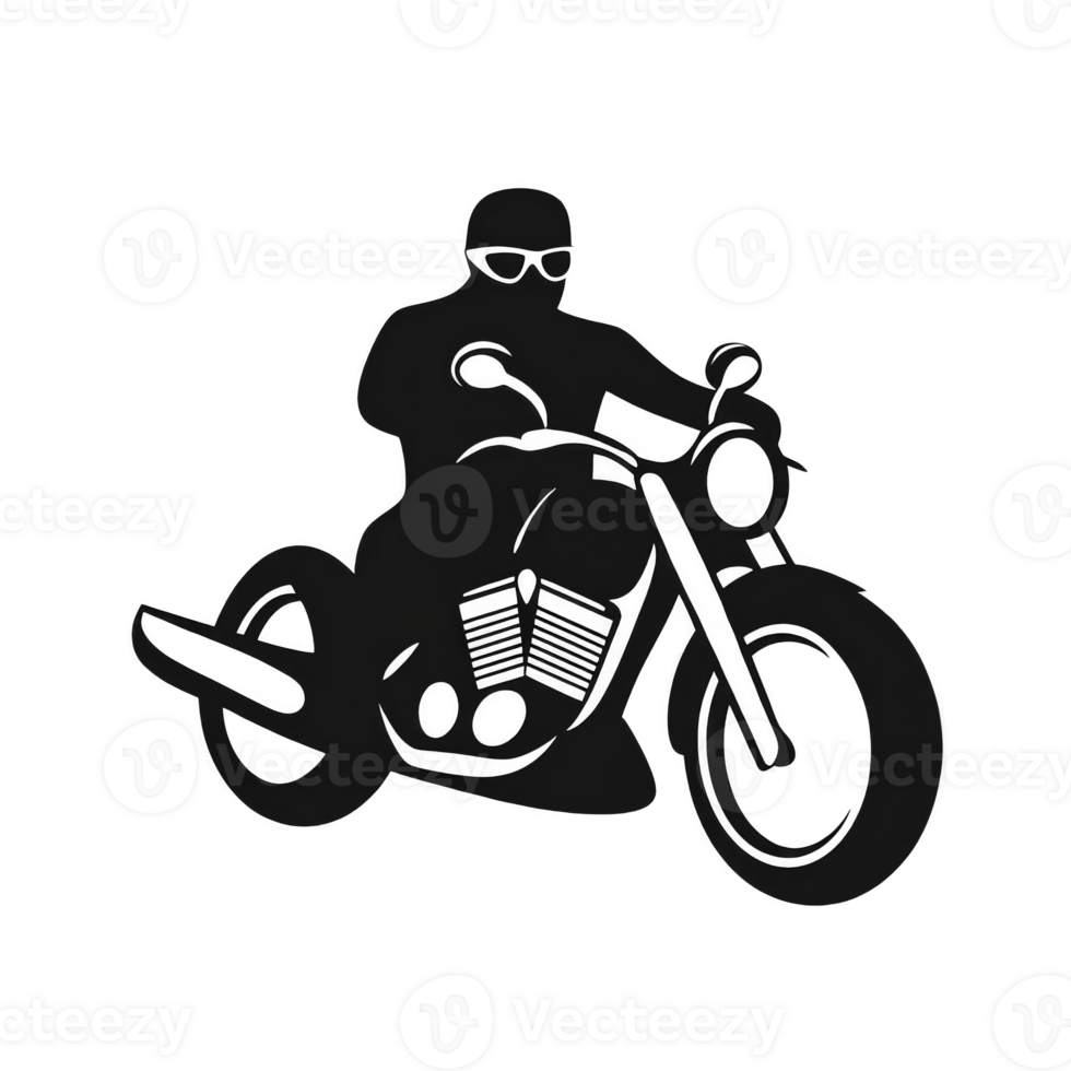 A silhouette of motorcyclist riding classic motorcycle, showcasing sense of adventure and freedom. image captures essence of speed and excitement in minimalist style png
