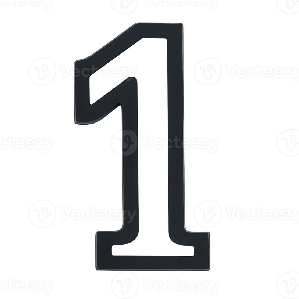An image shows large, bold black number one with white outline, set against transparent background. design is simple and clear, making it suitable for various uses such as educational materials png