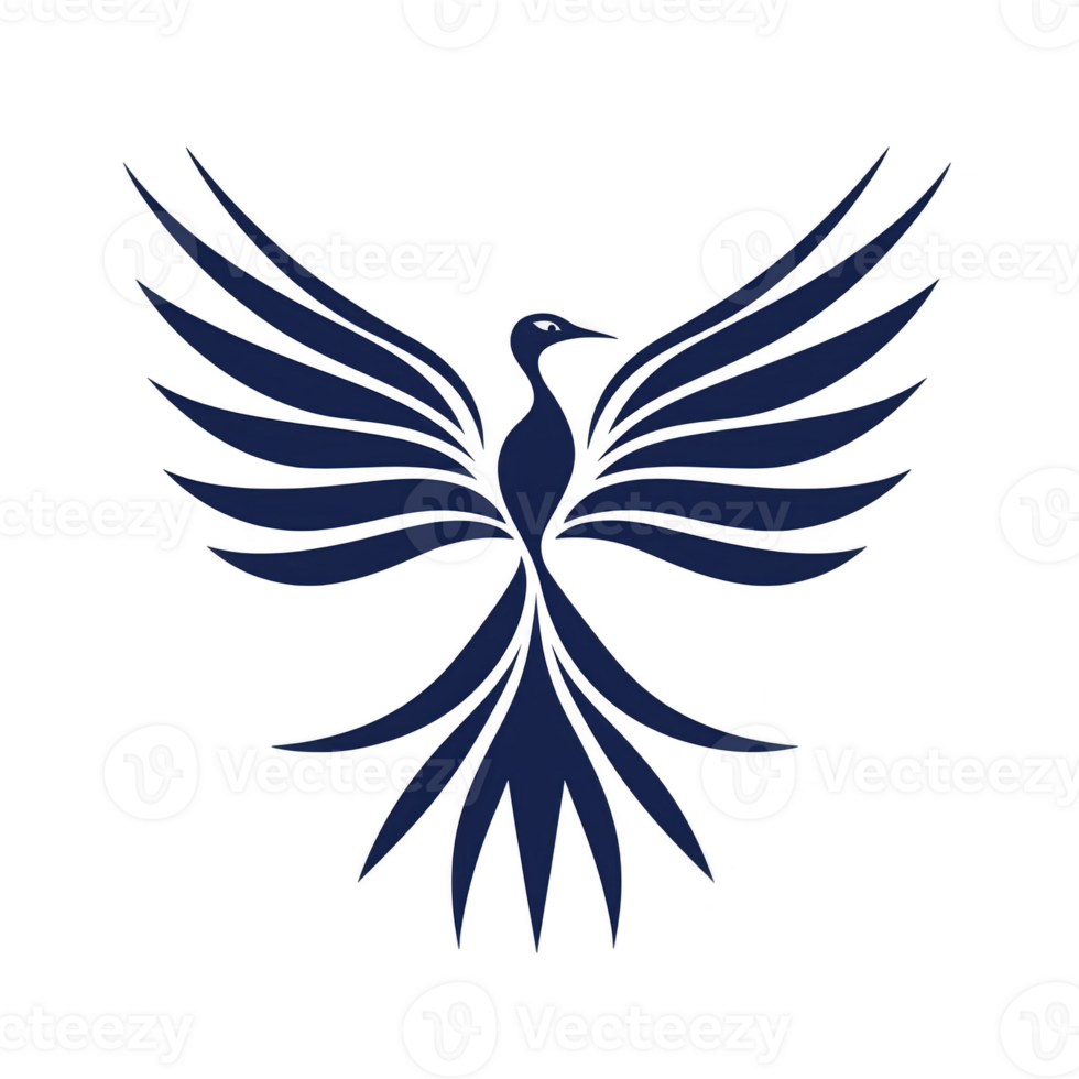 A This features stylized, elegant blue phoenix with outstretched wings, symbolizing rebirth and renewal. design is symmetrical and artistic, capturing sense of grace and power png