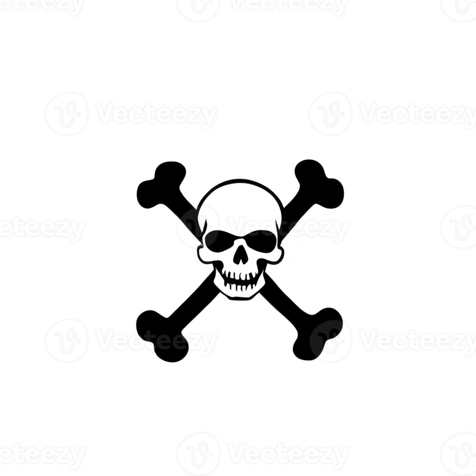 A skull and crossbones symbol with menacing expression, often associated with danger or piracy, is depicted in black and white. design is simple yet striking, conveying sense of warning png