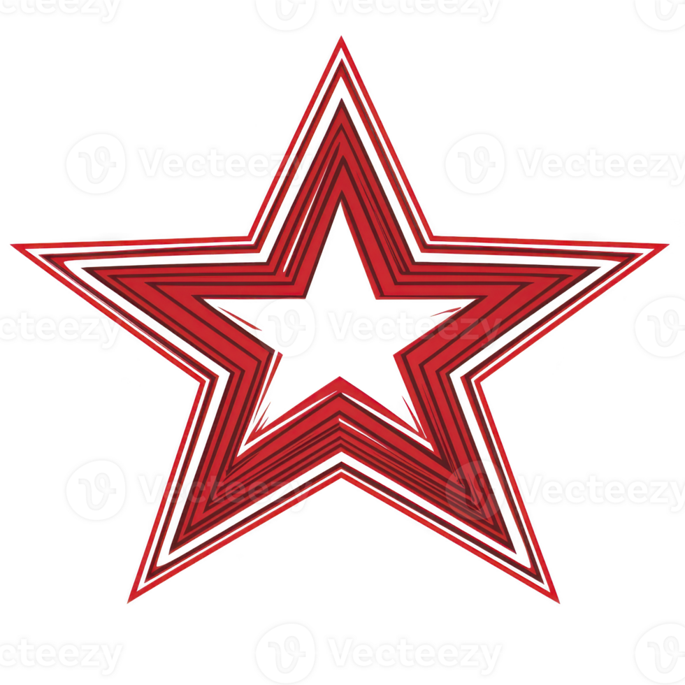 A red star with multiple outlined layers creates striking geometric design. star bold color and layered pattern give it dynamic and eye catching appearance png