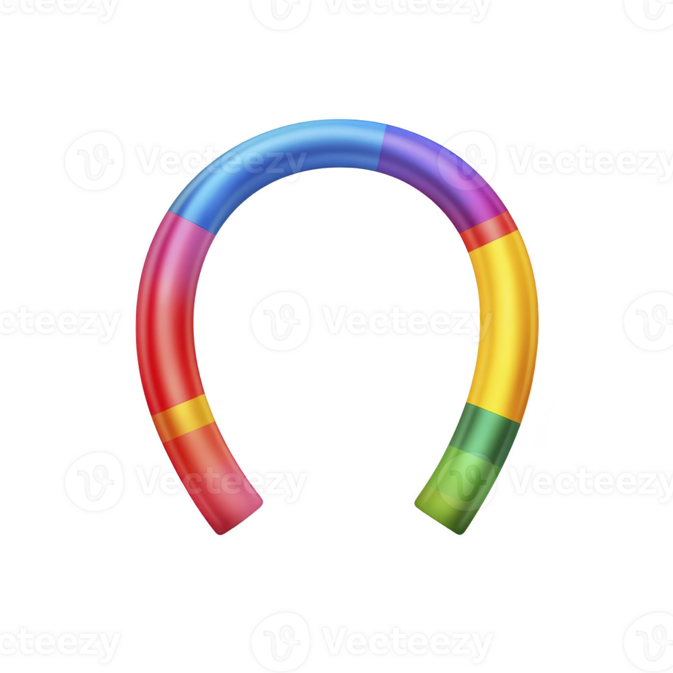 A colorful curved pool noodle with rainbow pattern featuring segments in red blue purple yellow and green perfect for swimming and water activities png
