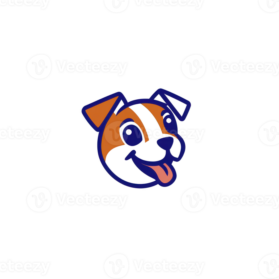 A playful cartoon dog face with bright orange and black color scheme, featuring happy expression and blue outline. design is simple and cheerful, perfect for pet related themes png