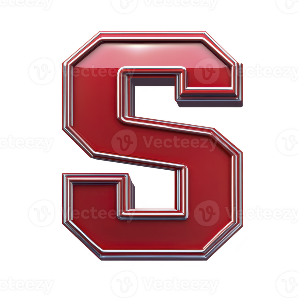 A bold, shiny red letter S with metallic outline, showcasing modern and sleek design. letter appears three dimensional, with reflective surface that adds depth and sense of sophistication png