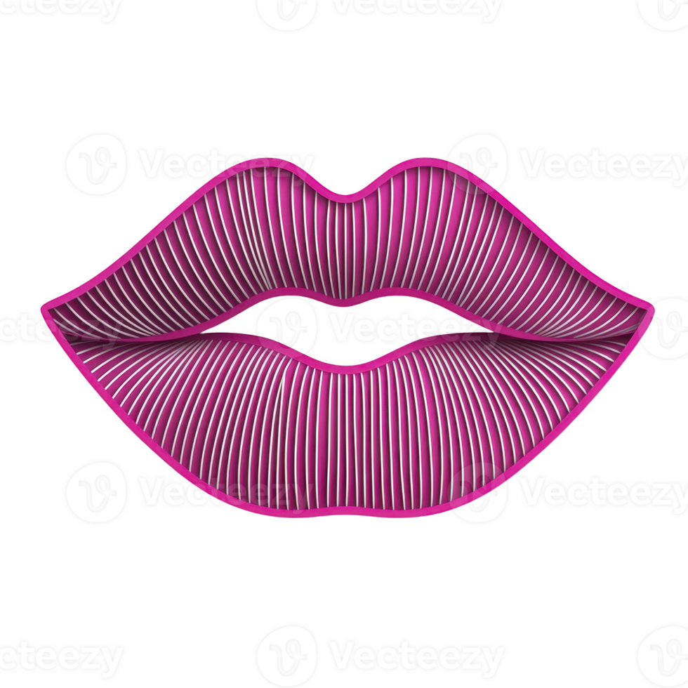 A vibrant pink and white striped lips illustration with bold, graphic design style, showcasing playful and modern aesthetic. lips are outlined in bright pink, adding striking contrast png