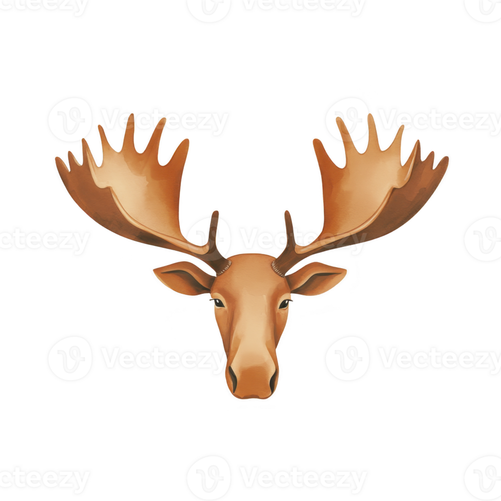 A stylized illustration of moose head with large antlers, featuring smooth, polished wood texture. design is simple yet elegant, capturing essence of wildlife art png