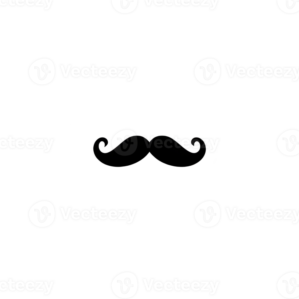 A simple black silhouette of curled mustache on transparency background, evoking classic and vintage style. design is minimalistic and can be used for various creative projects png