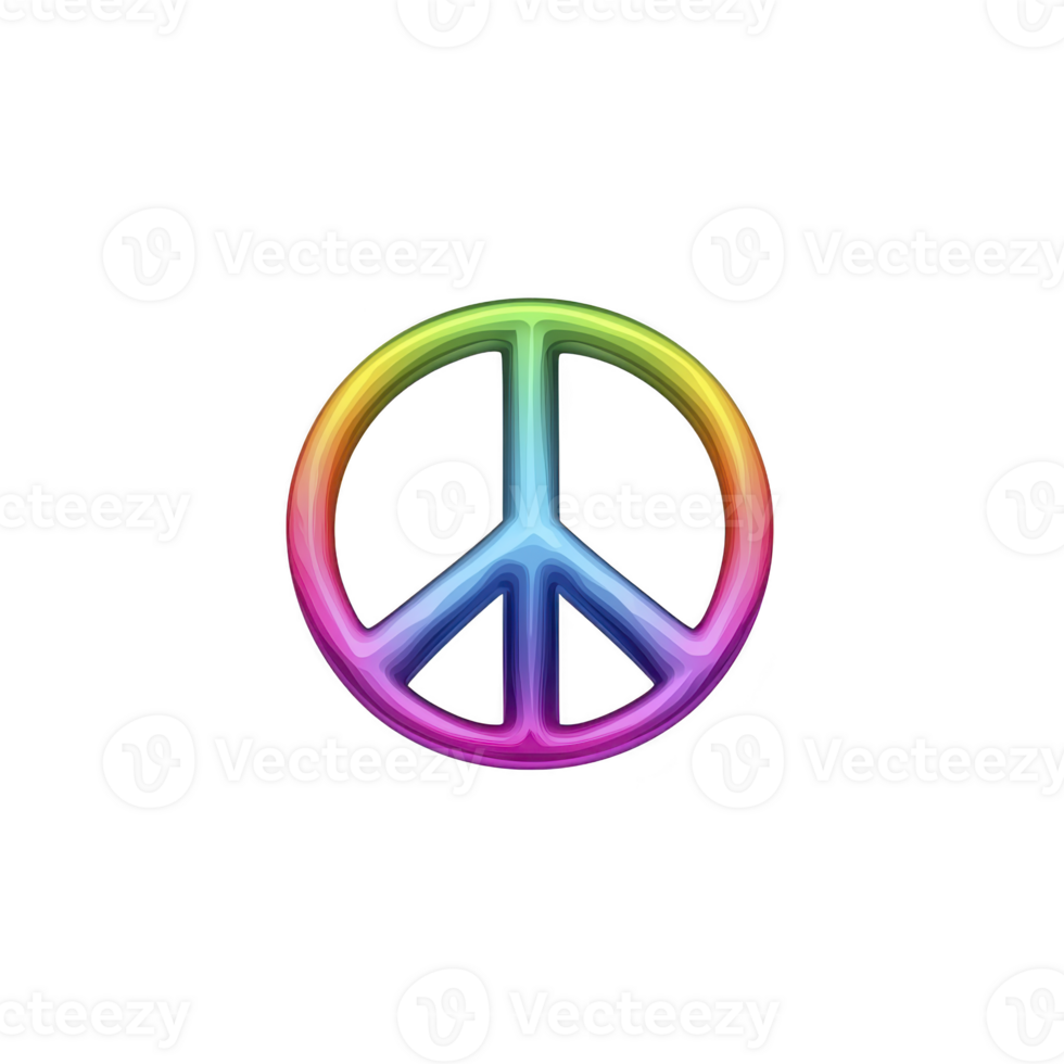 A vibrant, multicolored peace symbol with glowing effect stands out against transparency background, symbolizing harmony and unity png