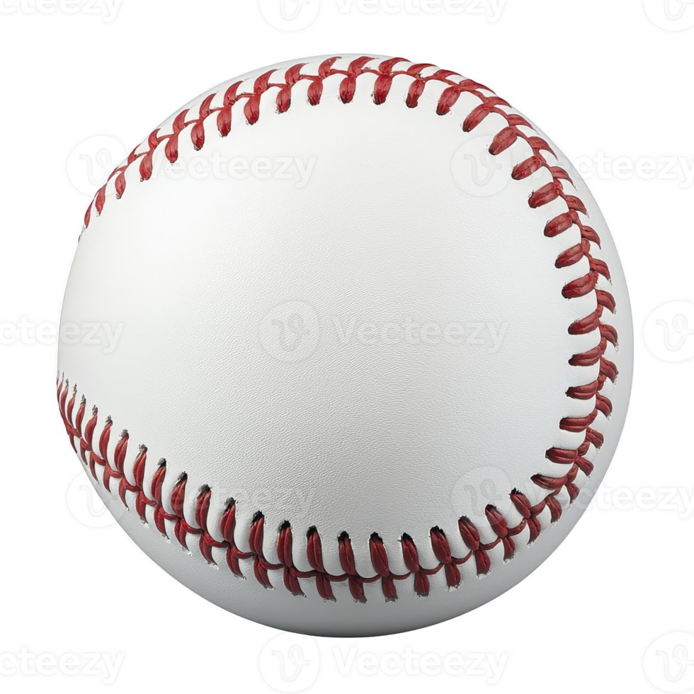 A close up image of classic white baseball with red stitching, showcasing its texture and design. ball is isolated on plain background, emphasizing its details png