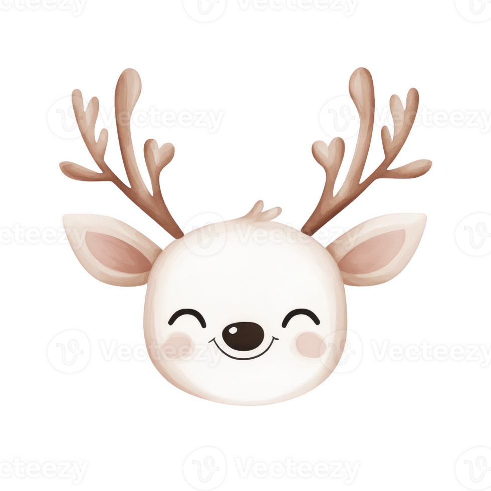A Cute cartoon deer with antlers and smiling face, featuring soft brown and white colors, evokes joyful and playful mood. Perfect for children illustrations or holiday themes png