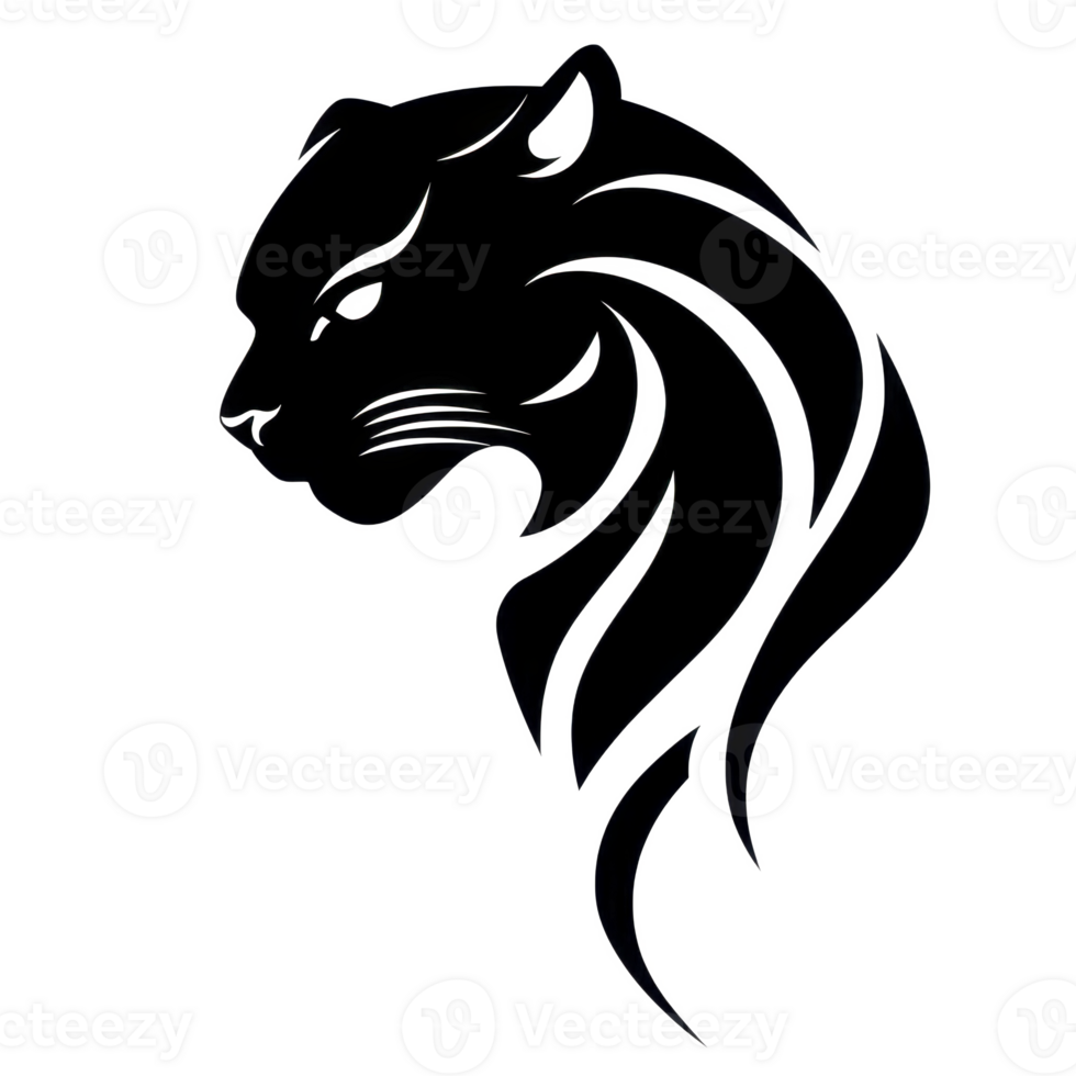 A sleek black silhouette of lion head with flowing mane, symbolizing strength and elegance. design is simple yet powerful, capturing essence of majestic animal png
