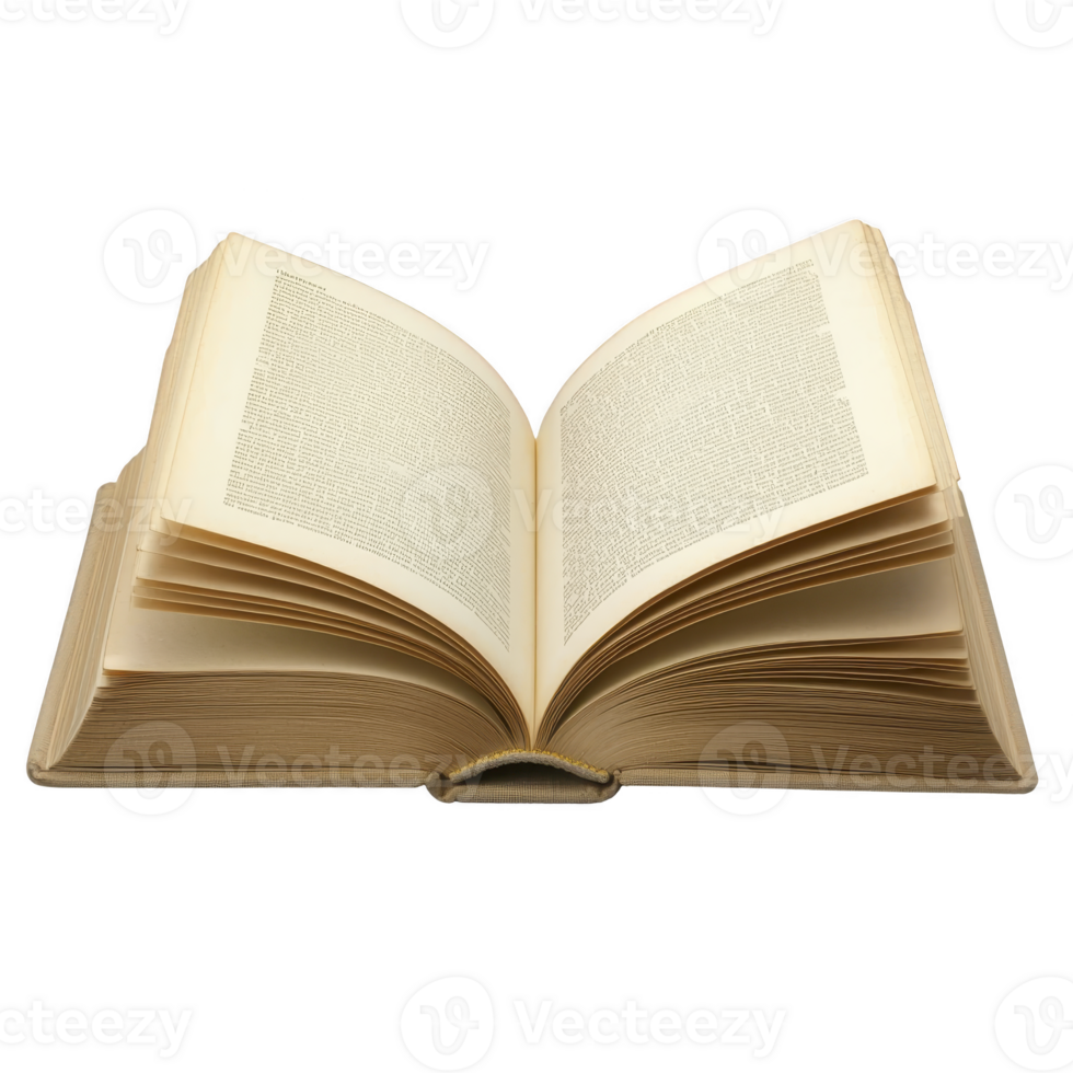 open book with visible text on its pages, showcasing classic and timeless design. book pages are slightly yellowed, suggesting age and wisdom, inviting readers to explore its contents png