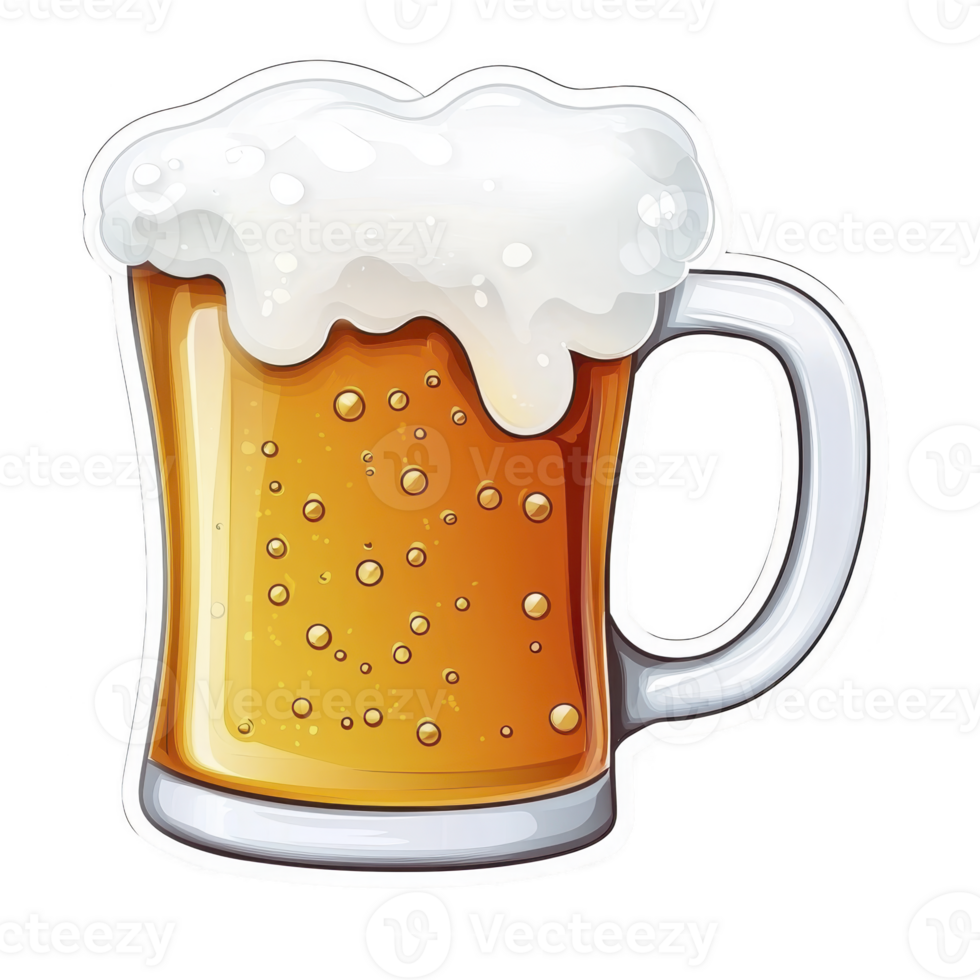 A frothy mug of beer with bubbles rising in transparent glass, evoking sense of refreshment and enjoyment. golden liquid contrasts with white foam on top png