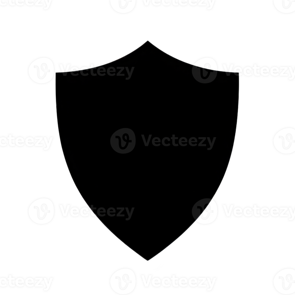 simple black shield icon with classic shape, symbolizing protection and security. minimalist design is versatile for various uses, including digital and print media png