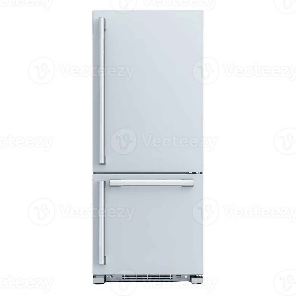 sleek, modern refrigerator with bottom freezer design, featuring minimalist white finish and stainless steel handles, perfect for contemporary kitchens png