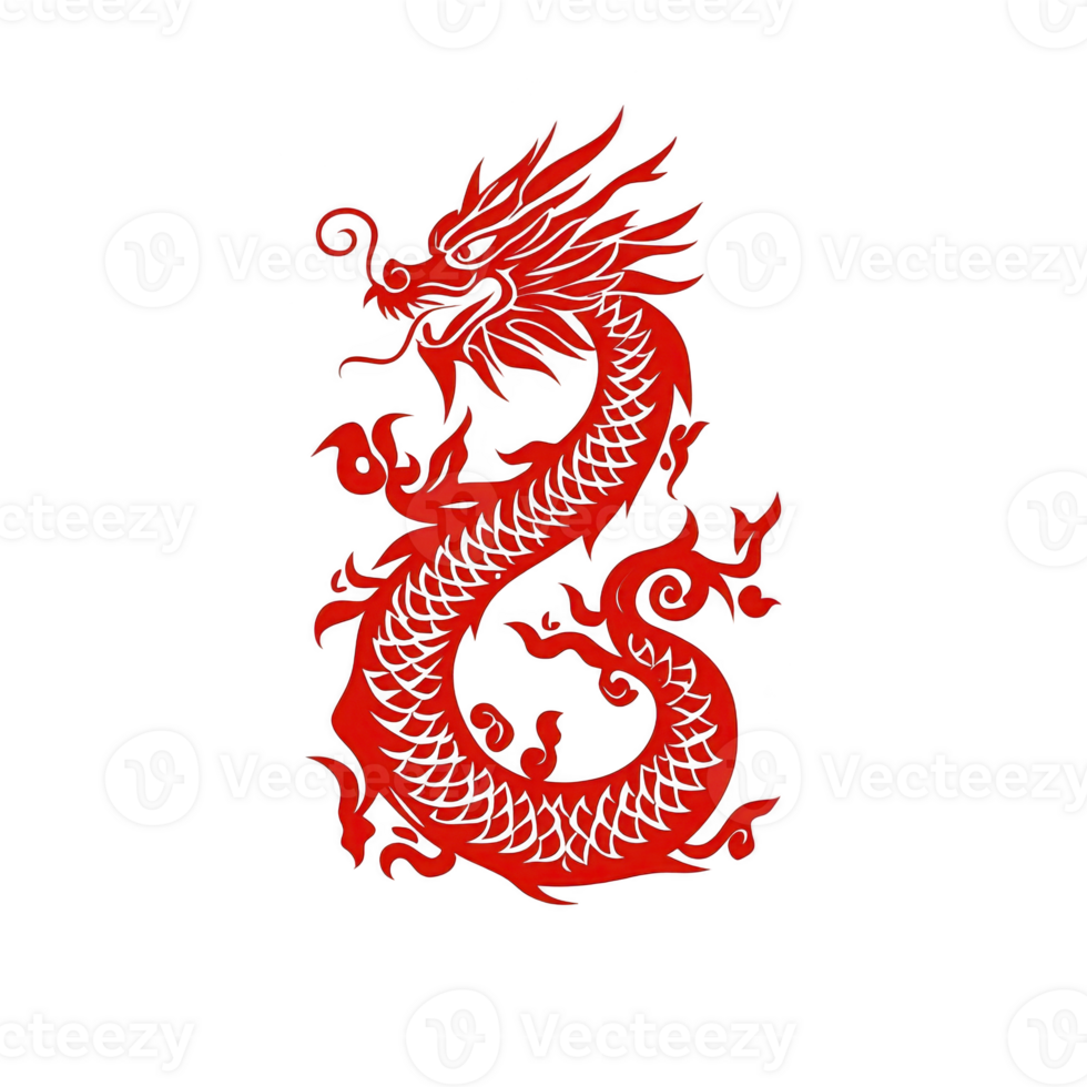 vibrant red dragon illustration with intricate details and fierce expression, symbolizing power and strength. dragon body is coiled, showcasing its scales and fiery mane png