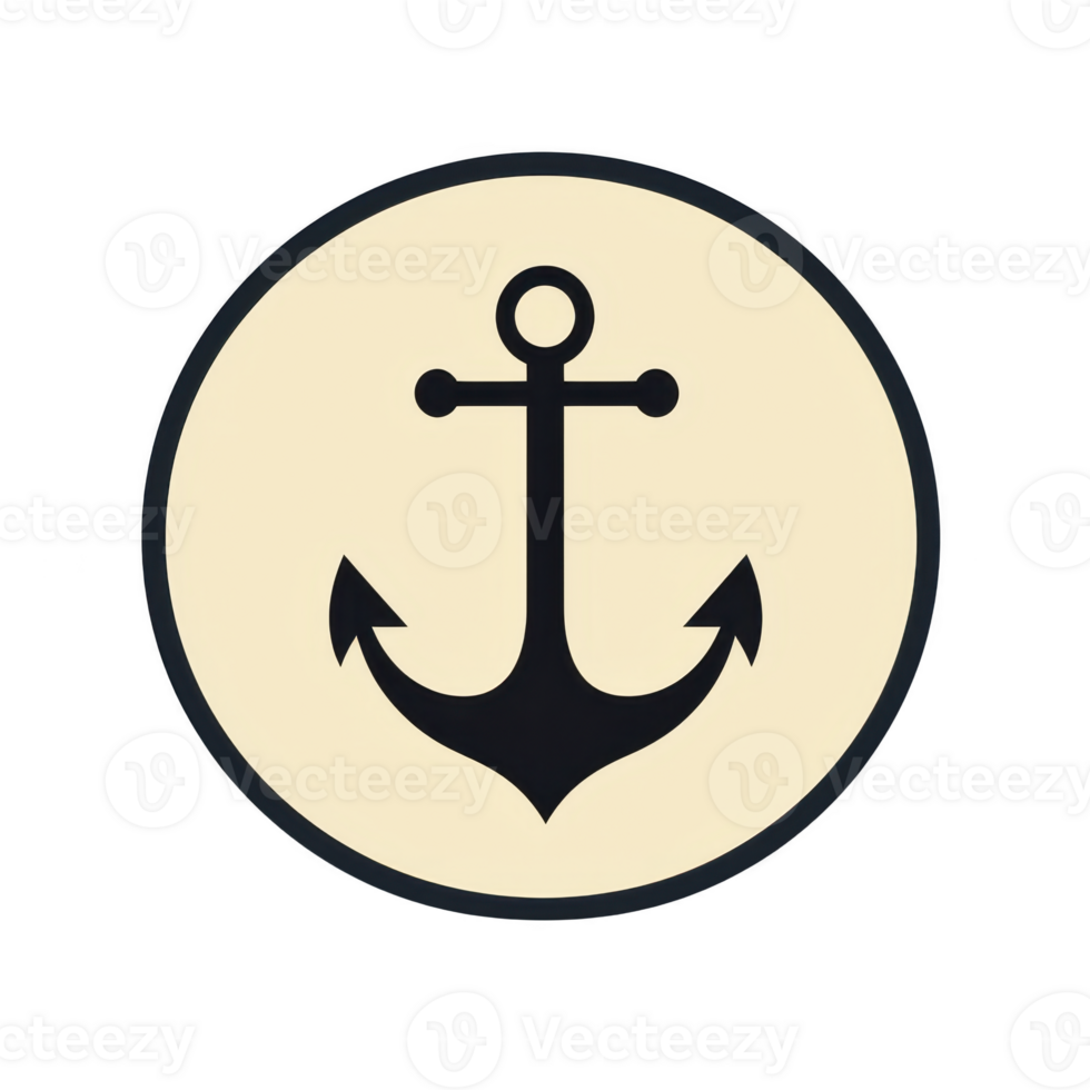 anchor symbol is centered within circular beige background, representing stability and strength. black anchor design is simple yet bold, evoking sense of nautical adventure and maritime tradition png