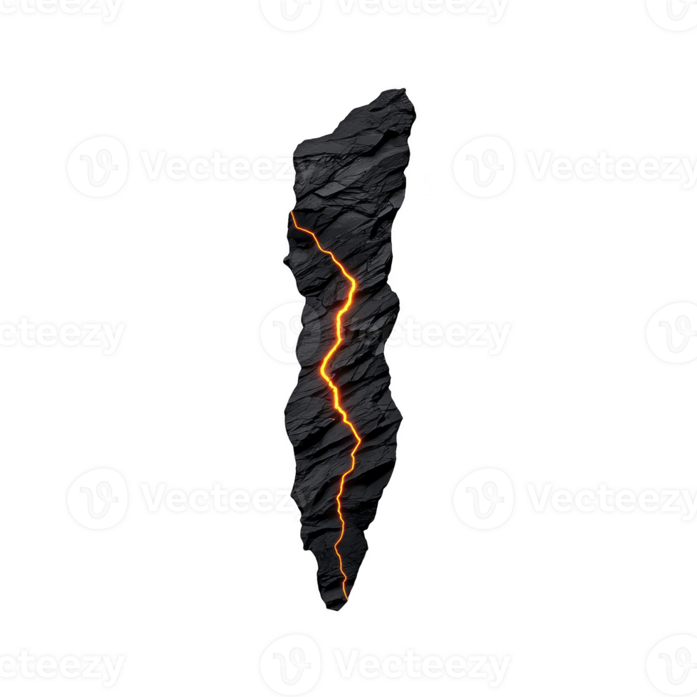 jagged crack in dark rock reveals glowing, fiery orange light within, creating dramatic and intense visual contrast. rugged texture of rock enhances sense of raw power and energy png