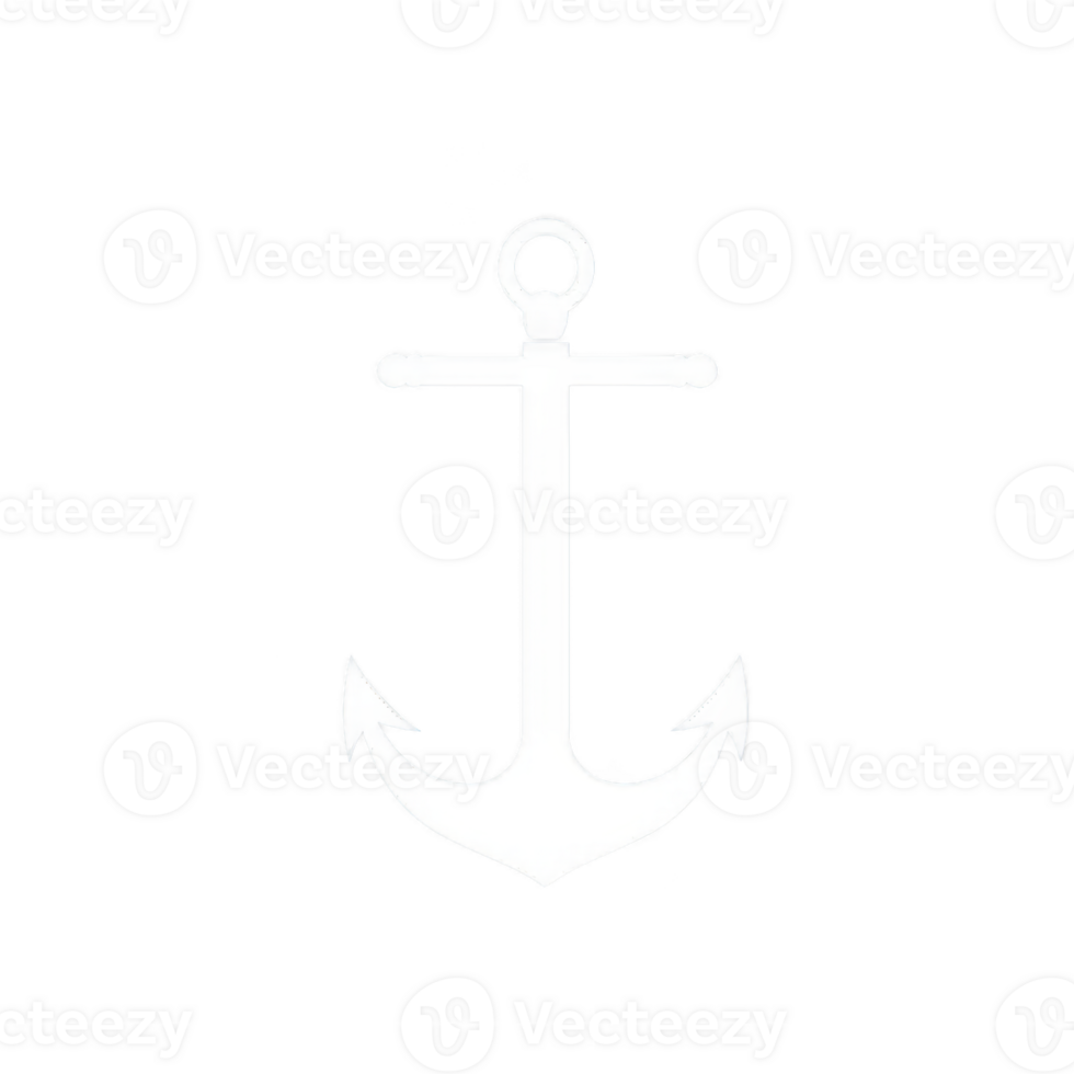 A white anchor icon is centered on transparency background, symbolizing stability and strength. simple design features classic anchor shape with ring at top and two pointed flukes at bottom png