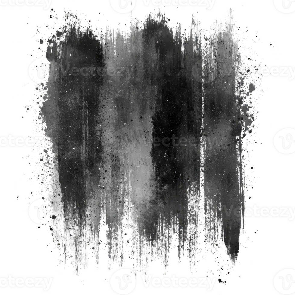 This features textured black and gray paint splatter with vertical brush strokes, creating abstract and artistic effect. rough edges and varying shades add depth and interest png