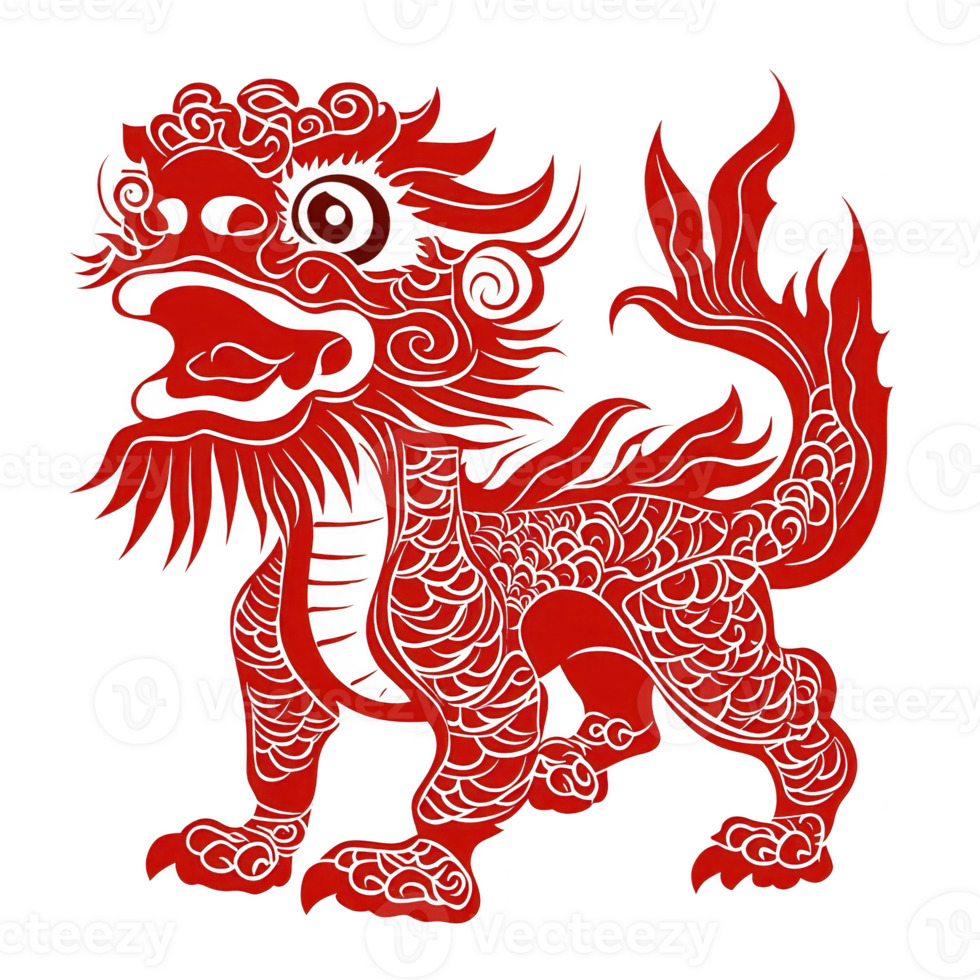 vibrant red Chinese dragon illustration with intricate details, showcasing traditional Asian art style. dragon appears fierce and majestic, symbolizing power and strength png